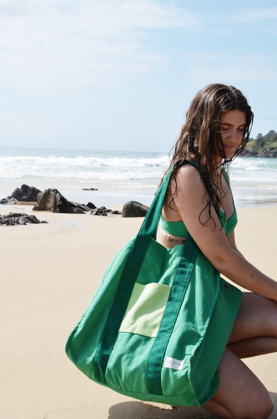 Apple Green Oversized Canvas Beach Bag