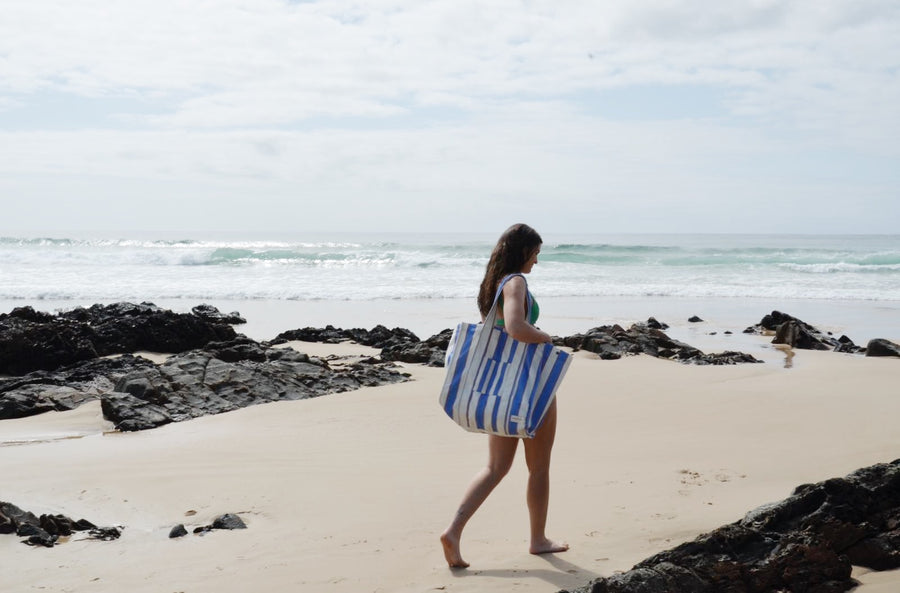 Blue Stripe Oversized Canvas Beach Bag