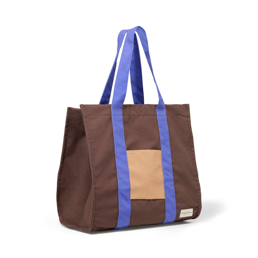 Brown/ Purple Block Print Oversized Canvas Beach Bag