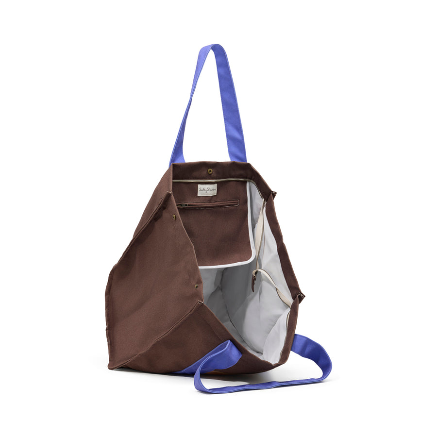 Brown/ Purple Block Print Oversized Canvas Beach Bag